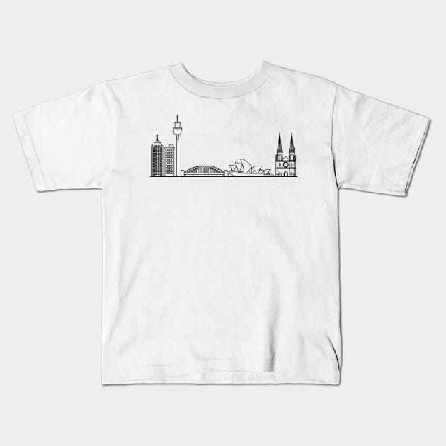 Sydney Skyline in black with details Kids T-Shirt by Mesyo